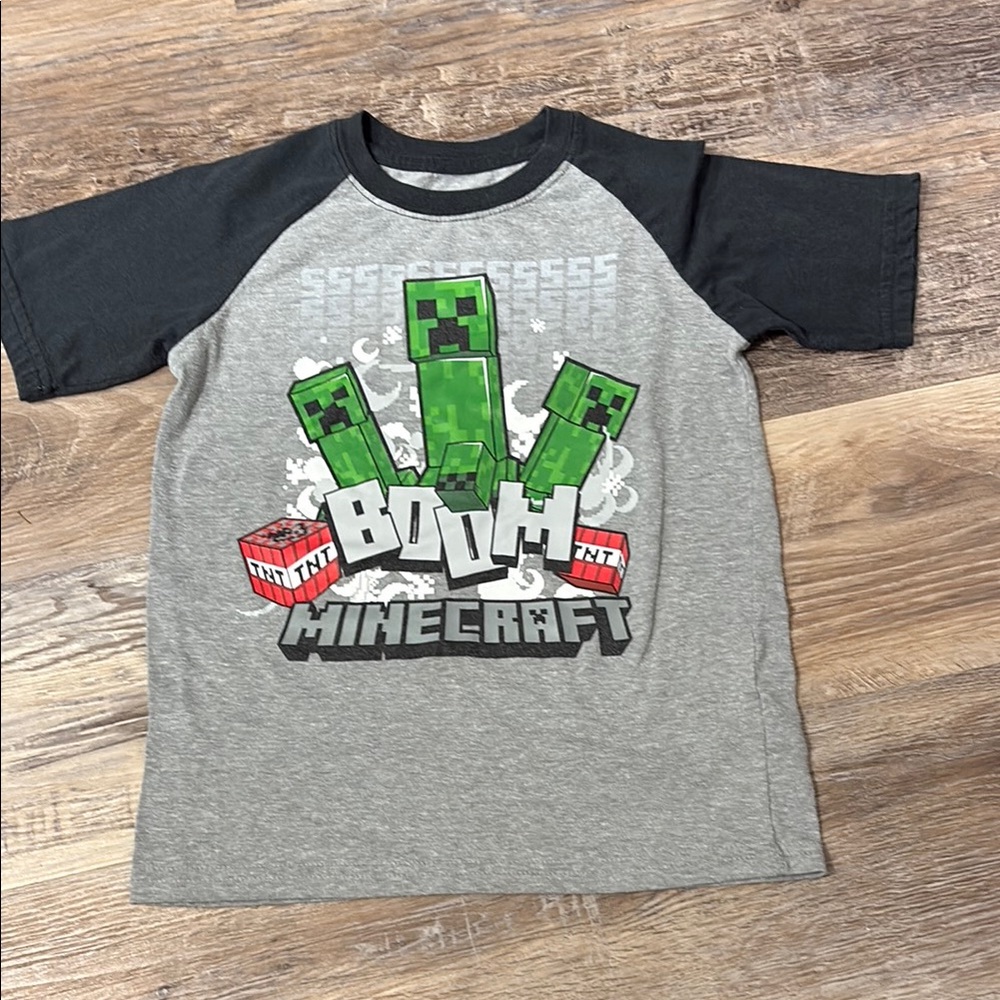 Minecraft Creeper Boom Kids T-Shirt - Gray & Black